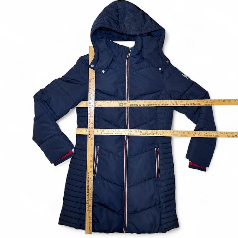 Tommy Hilfiger Navy Women's Extended Jacket Hem Hooded Puffer Coat Small - Picture 4 of 16